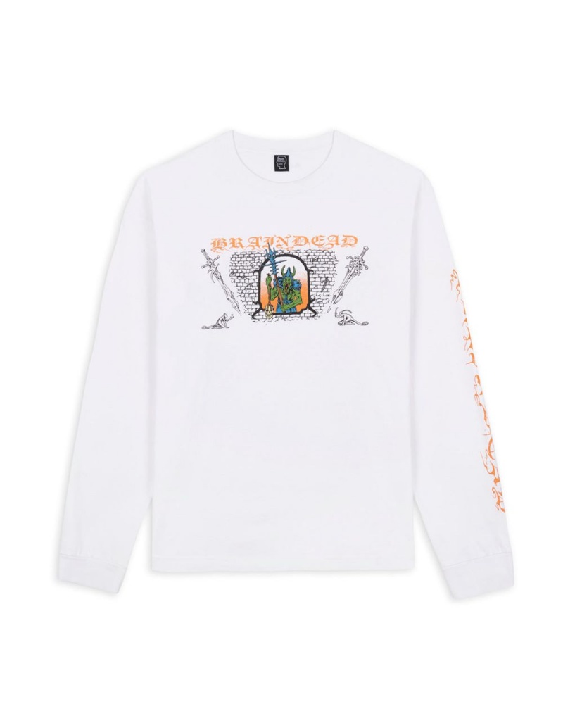 White Brain Dead Wall Of Fire Long Sleeve T-Shirt | USA NBIX97612