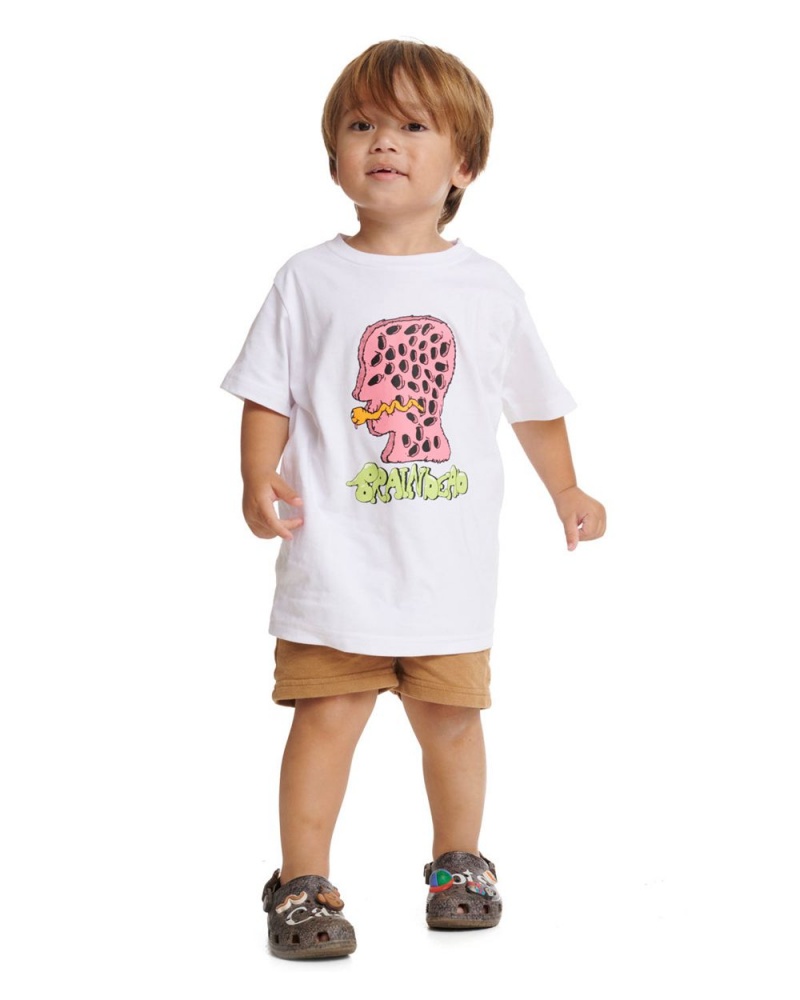 White Brain Dead Worm Hole Kids T-Shirt | USA PHYZ58163