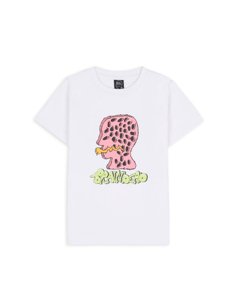 White Brain Dead Worm Hole Kids T-Shirt | USA PHYZ58163