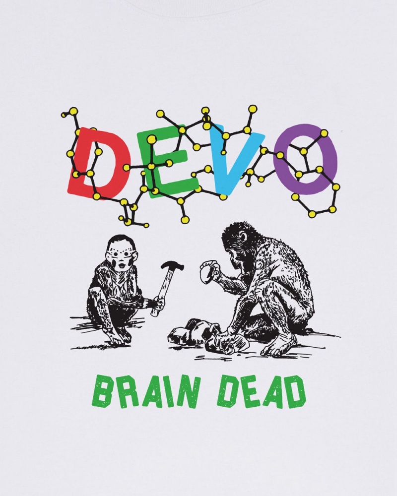 White Brain Dead X Devo Booji Dna T-Shirt | USA EHVO20568