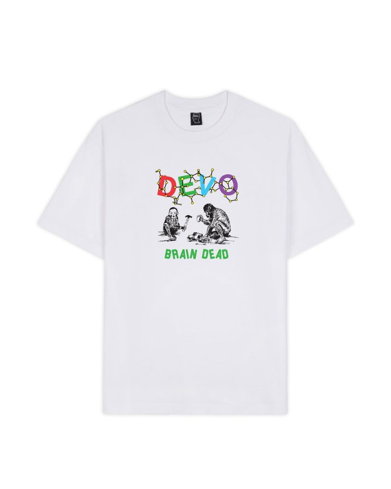 White Brain Dead X Devo Booji Dna T-Shirt | USA EHVO20568