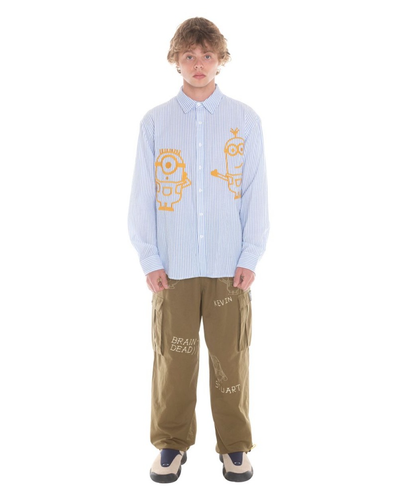 White Brain Dead X Minions Kevin & Carl Button Up Shirt | USA JYPO62793