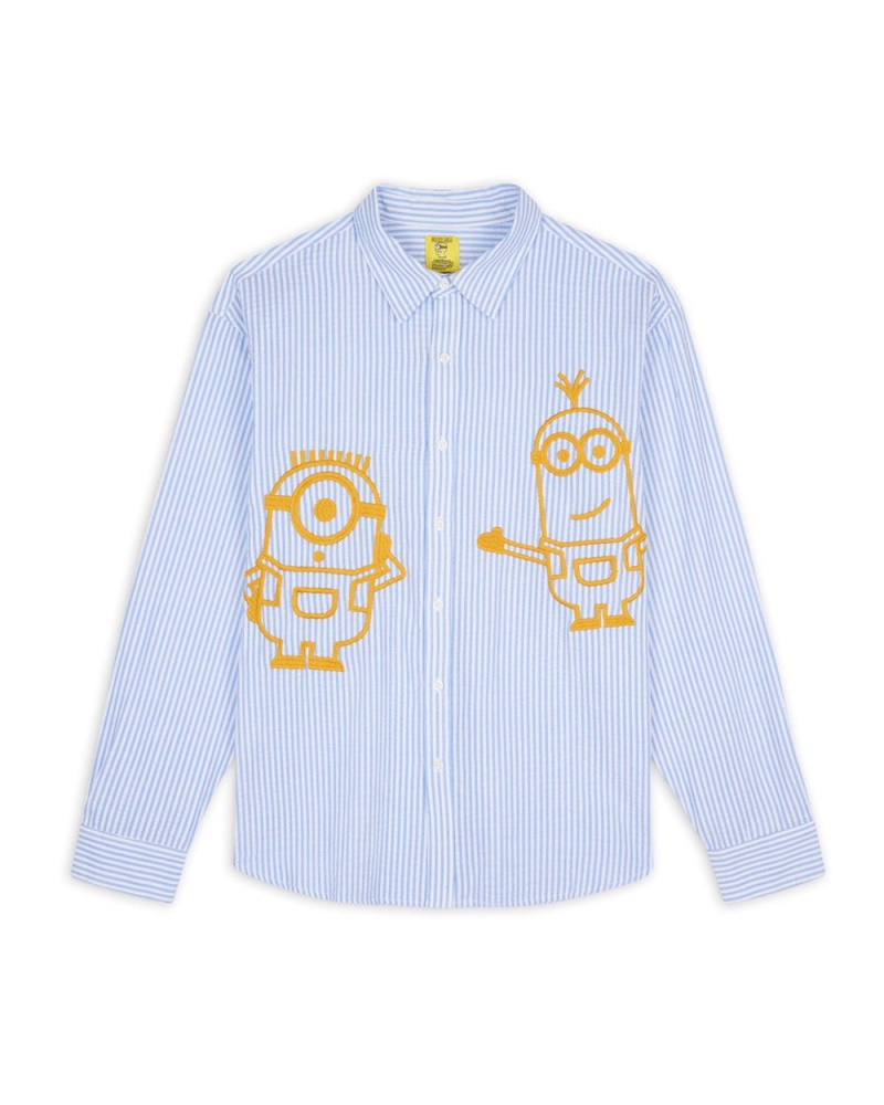 White Brain Dead X Minions Kevin & Carl Button Up Shirt | USA JYPO62793