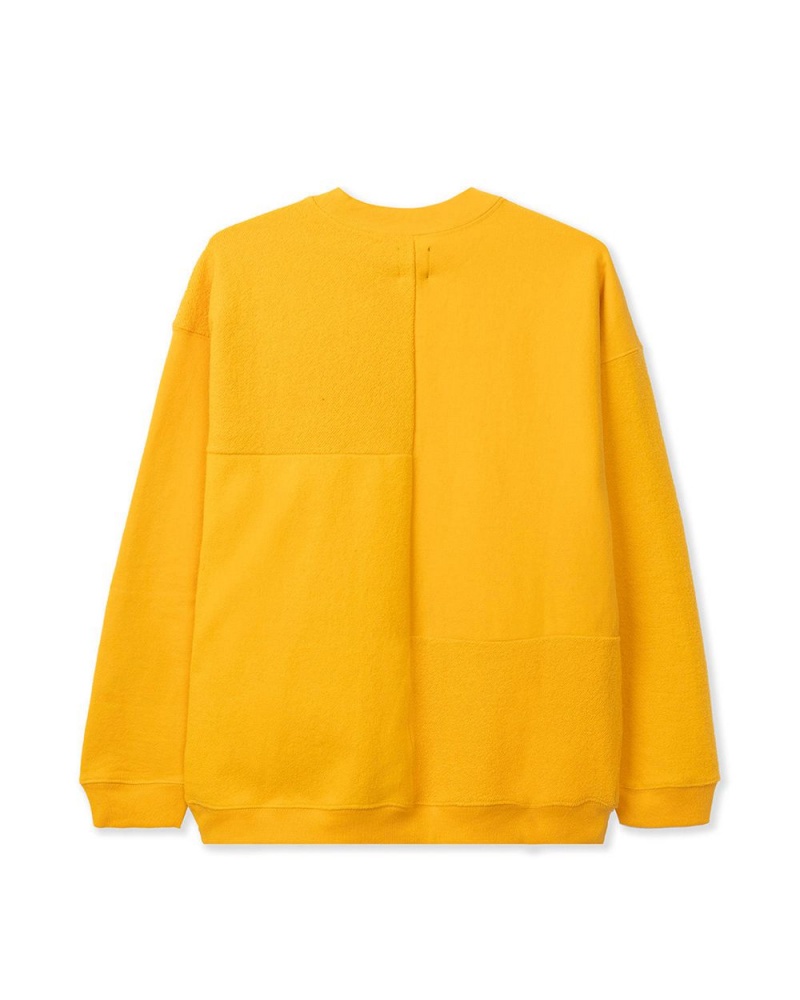 Yellow Brain Dead Global Works Split Panel Fleece & Terry Crewneck Sweatshirt | USA UYJE35907