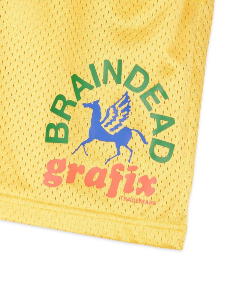 Yellow Brain Dead Grafix Team Shorts | USA IXAY80649