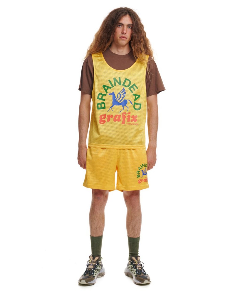 Yellow Brain Dead Grafix Team Shorts | USA IXAY80649