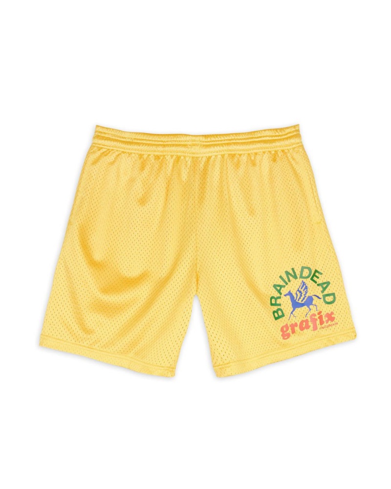 Yellow Brain Dead Grafix Team Shorts | USA IXAY80649