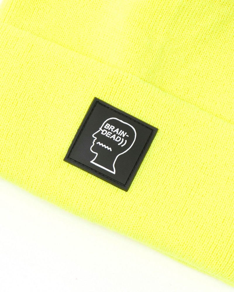 Yellow Brain Dead Logo Head Beanie | USA OLGB42509