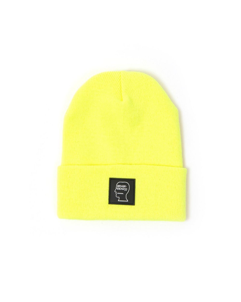 Yellow Brain Dead Logo Head Beanie | USA OLGB42509