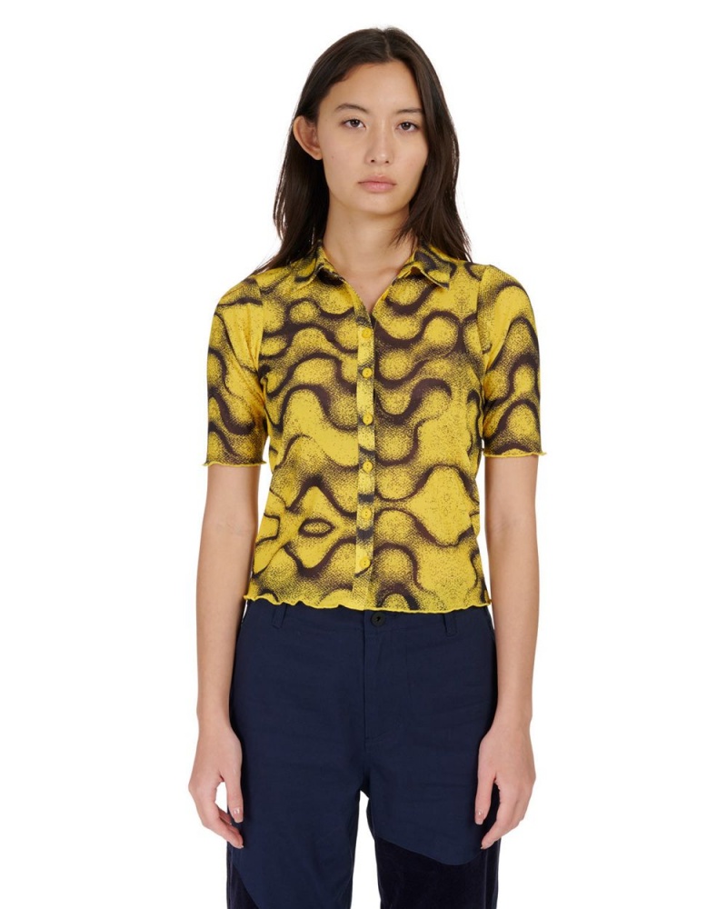 Yellow Brain Dead Squiggle Hyper Mesh Shirt | USA ZPBU60872