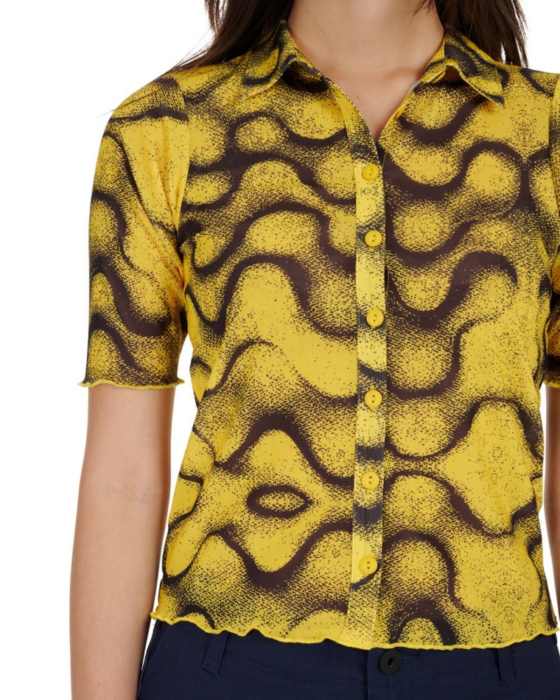 Yellow Brain Dead Squiggle Hyper Mesh Shirt | USA ZPBU60872