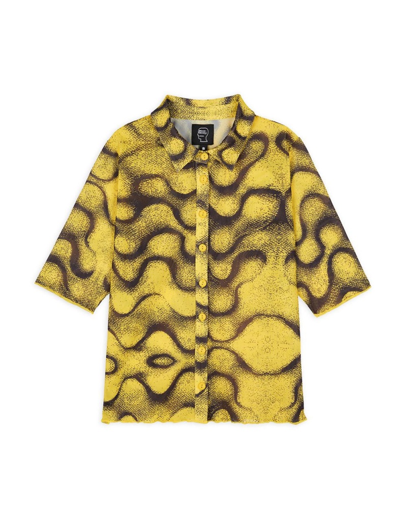 Yellow Brain Dead Squiggle Hyper Mesh Shirt | USA ZPBU60872