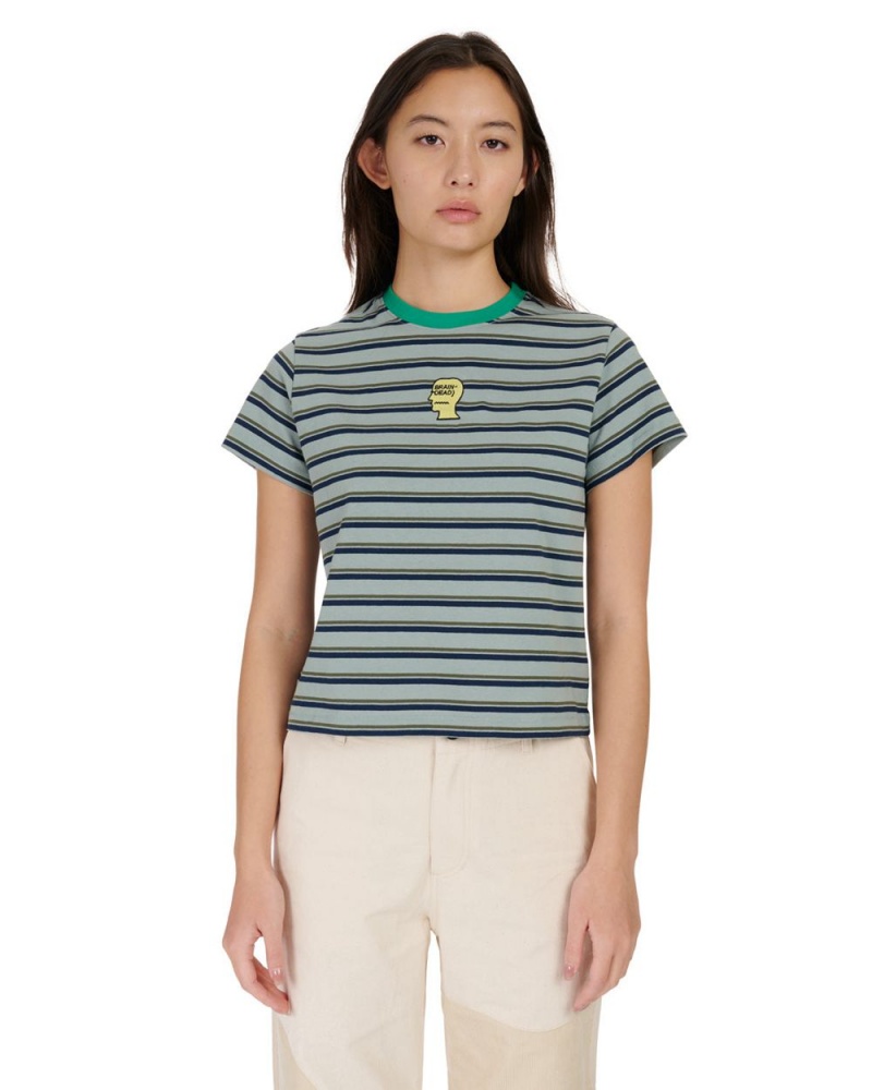 Yellow Brain Dead Striped Baby Tee T-Shirt | USA WUGT04791