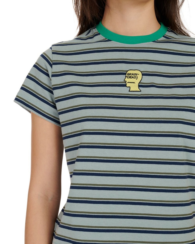 Yellow Brain Dead Striped Baby Tee T-Shirt | USA WUGT04791