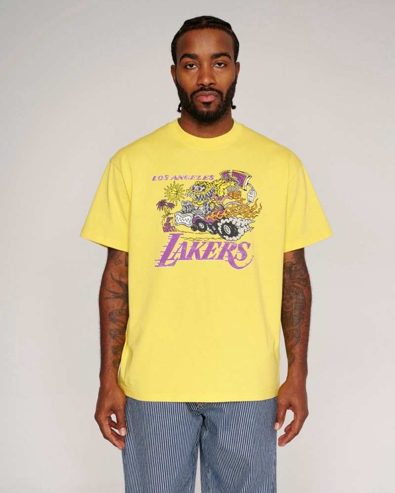 Yellow Brain Dead X NBA Los Angeles Lakers T-Shirt | USA FOTK78294