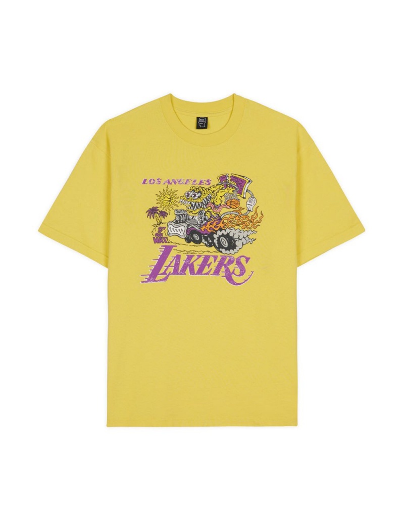 Yellow Brain Dead X NBA Los Angeles Lakers T-Shirt | USA FOTK78294